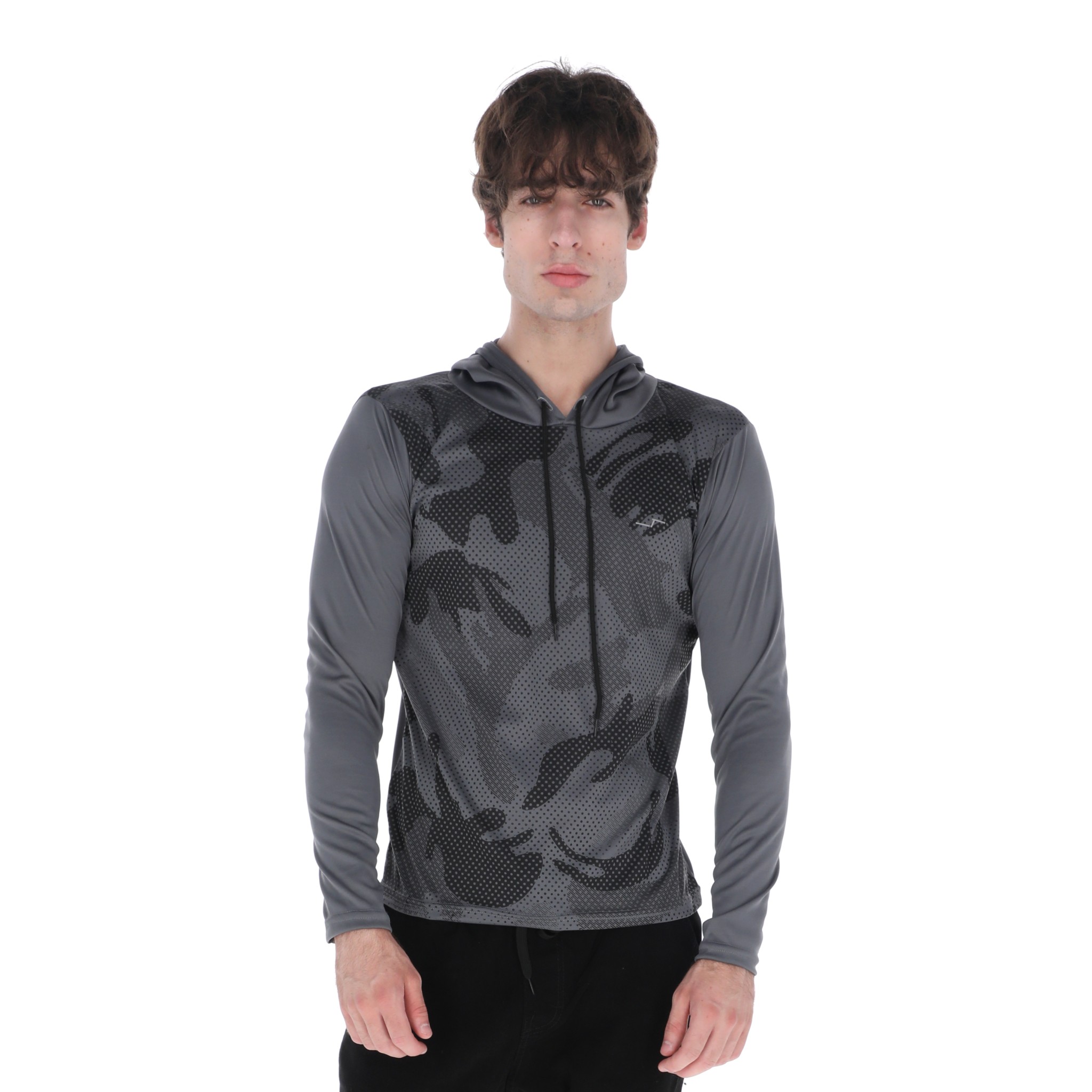 Playera Deportiva Manga Larga Con Capucha Color Gris Para Hombre CHB Chili Beans Clothing Co.