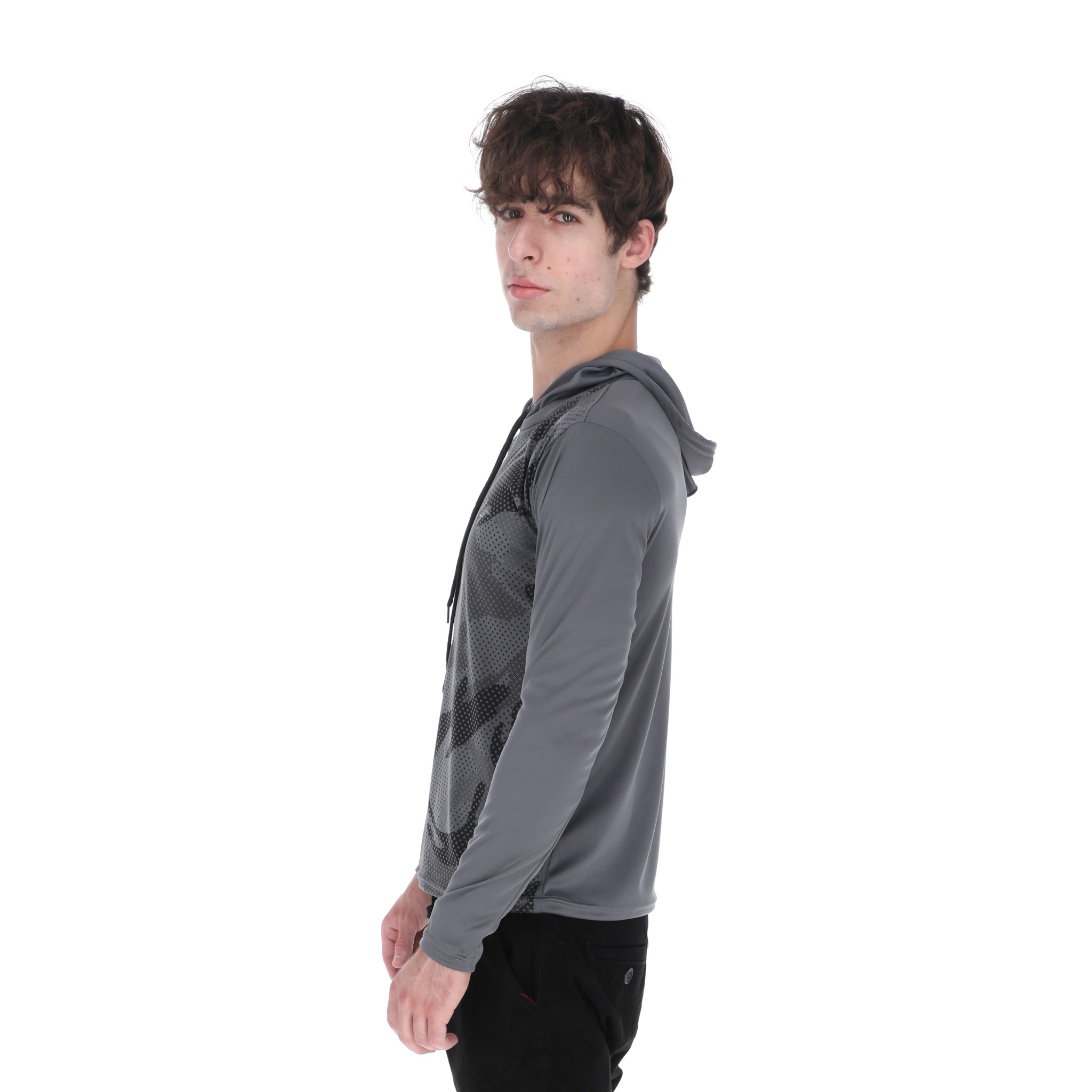 Playera Deportiva Manga Larga Con Capucha Color Gris Para Hombre CHB Chili Beans Clothing Co.