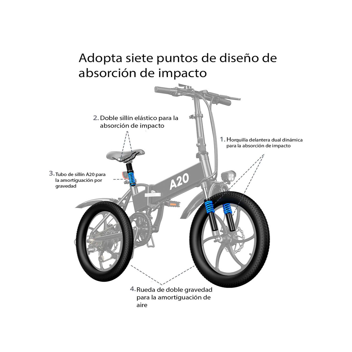 Bicicleta Eléctrica Plegable Urbana Ebike ADO A20 250W 20" Blanca.
