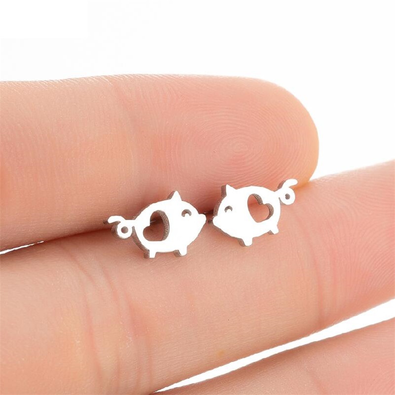 Aretes Pendientes Animal Cochino Puerquito Corazón Mujer Elegante Moda Fiesta Regalo
