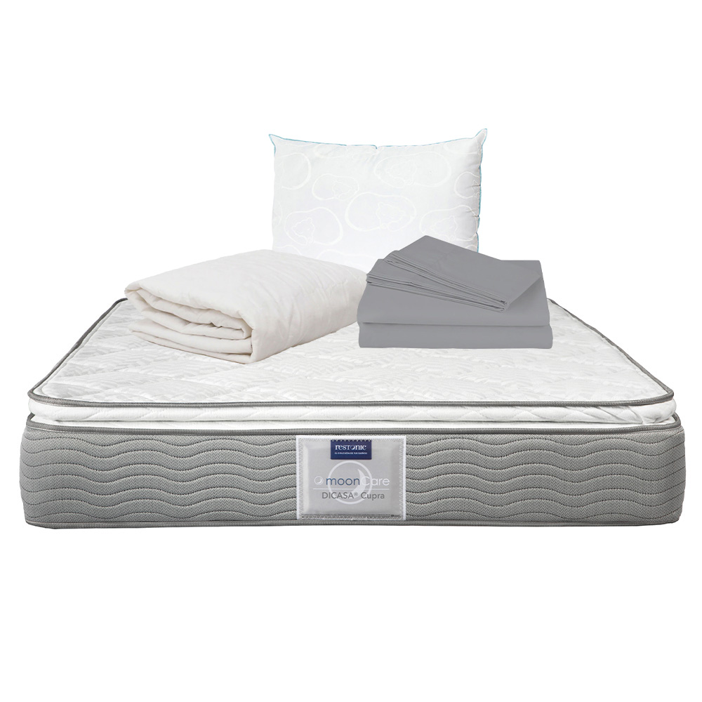 Colchon King Size Dicasa Cupra Con Almohada Oso, Protector y Sabanas.