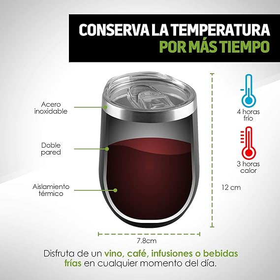 A Redlemon Vaso Térmico y Termos para Café (2 piezas), Copas de Vino y Cerveza de Acero Inoxidable con Tapa Hermética, Vaso con Popote y Taza para Bebidas Calientes 3 Horas y Frías 4 Horas (350 ml).