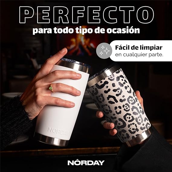 A NORDAY | Termos para Agua - Termo Tumbler Arena Leopardo | Vaso Termico 20oz - 600ml | Vasos de Acero Inoxidable - Termos para Cafe - Temperatura 24hs | Regalos Para Mujer - Regalos para Hombre.