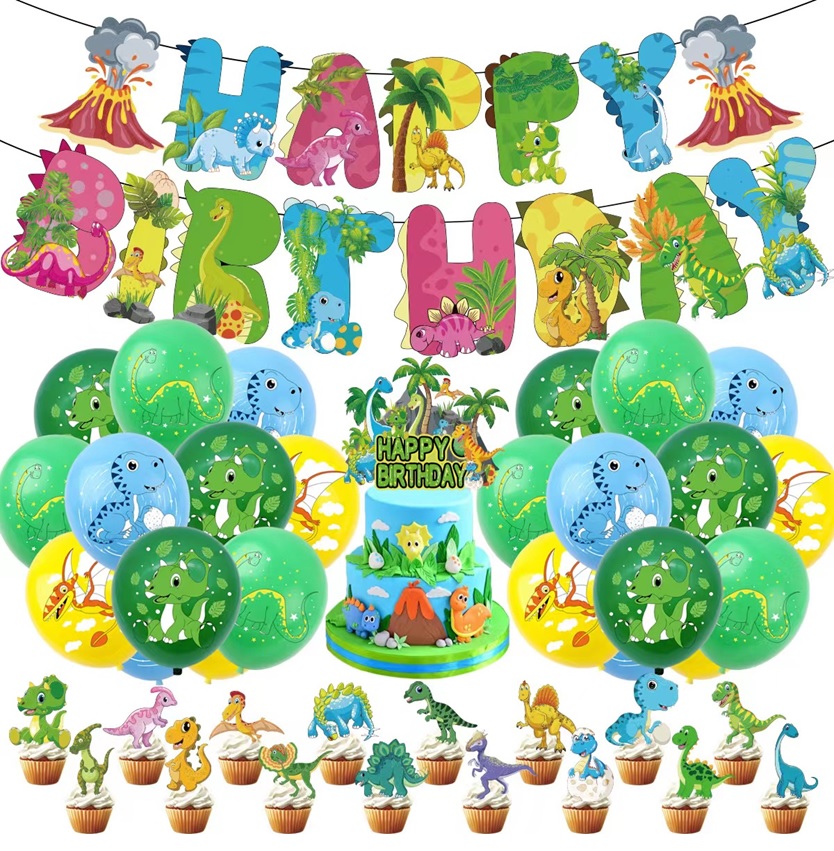 Set 24 Globos Látex Dinosaurio Animados Letrero Fiesta y Decoración