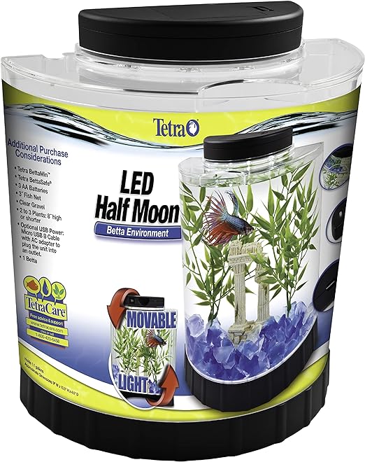 Tetra, Tanque en forma de media luna con luz LED para pez beta, 1.1 galones.