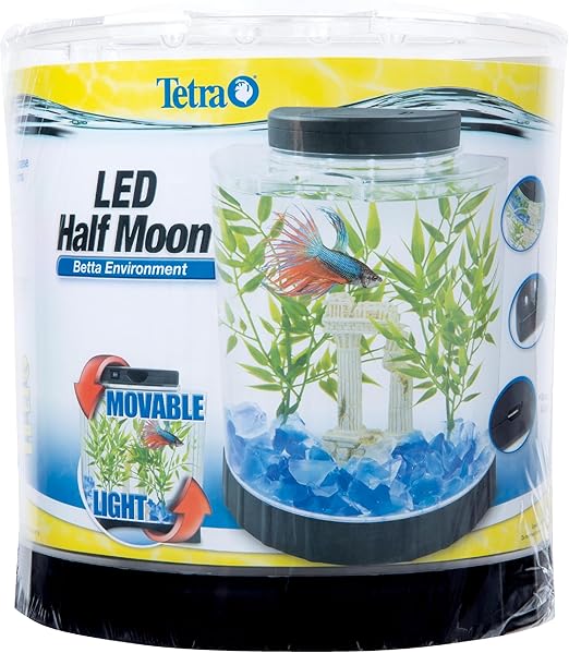 Tetra, Tanque en forma de media luna con luz LED para pez beta, 1.1 galones.