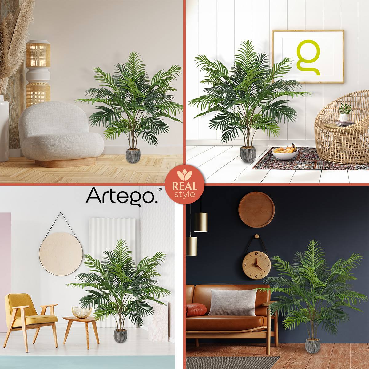 Planta artificial decorativa moderna con maceta Palmera Hawaii de 130cm de alto Artego para hogar sala comercio oficina.