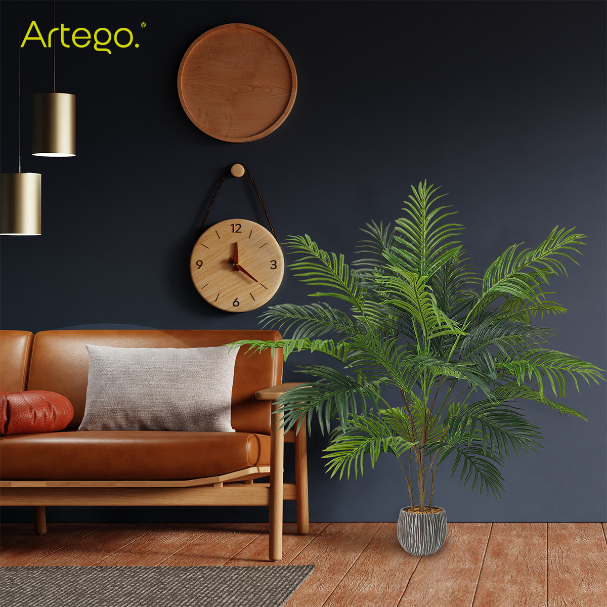 Planta artificial decorativa moderna con maceta Palmera Hawaii de 130cm de alto Artego para hogar sala comercio oficina.