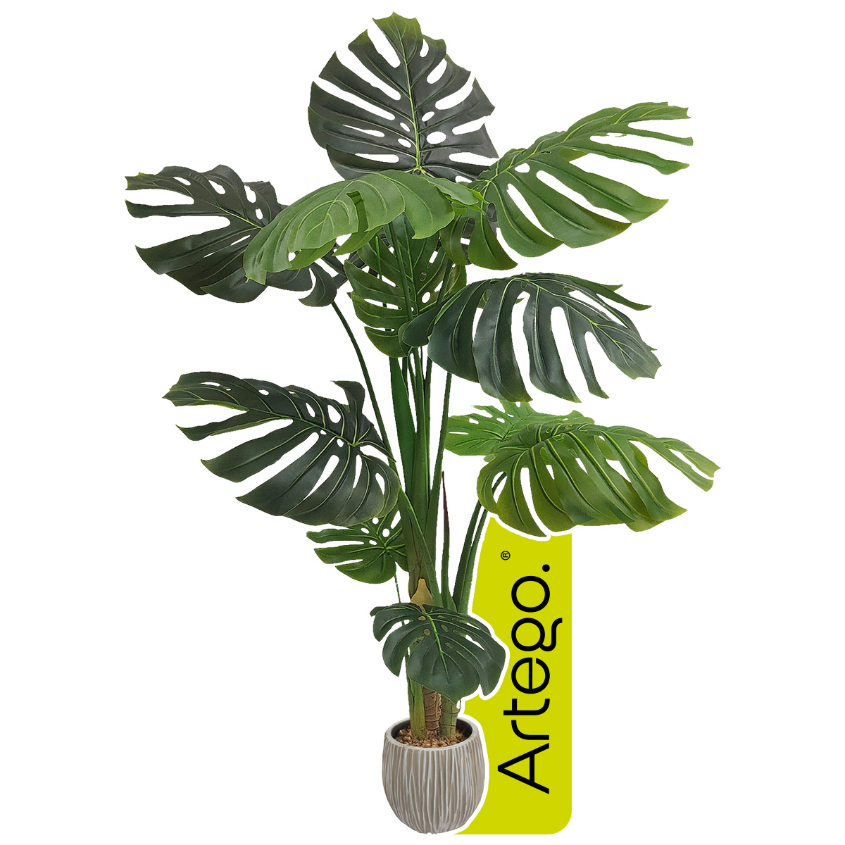 Planta artificial decorativa moderna con maceta Monstera de 140cm de alto Artego para hogar sala comercio oficina.