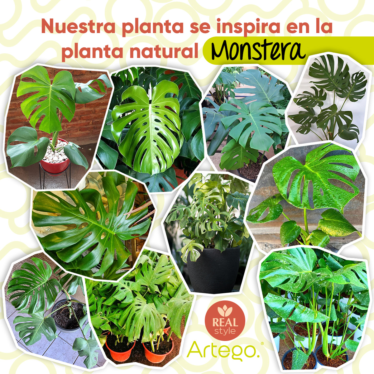 Planta artificial decorativa moderna con maceta Monstera de 140cm de alto Artego para hogar sala comercio oficina.