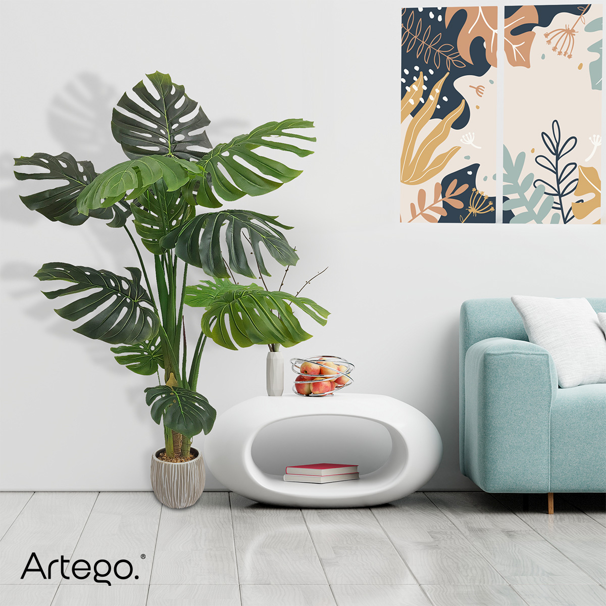 Planta artificial decorativa moderna con maceta Monstera de 140cm de alto Artego para hogar sala comercio oficina.