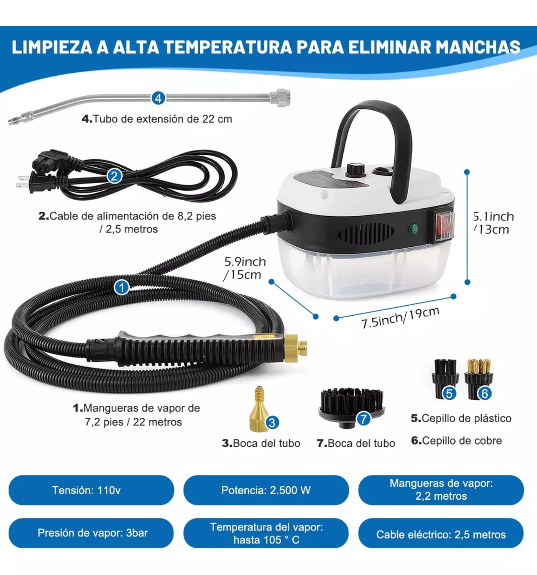 Limpiador De Vapor Presurizado De Alta Temperatura 2500w.