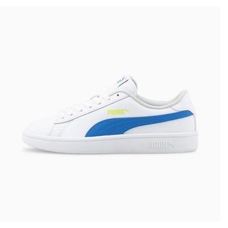 Tenis Casual Puma Smash V2 JR Blanco con azul  365170 33 Unisex.