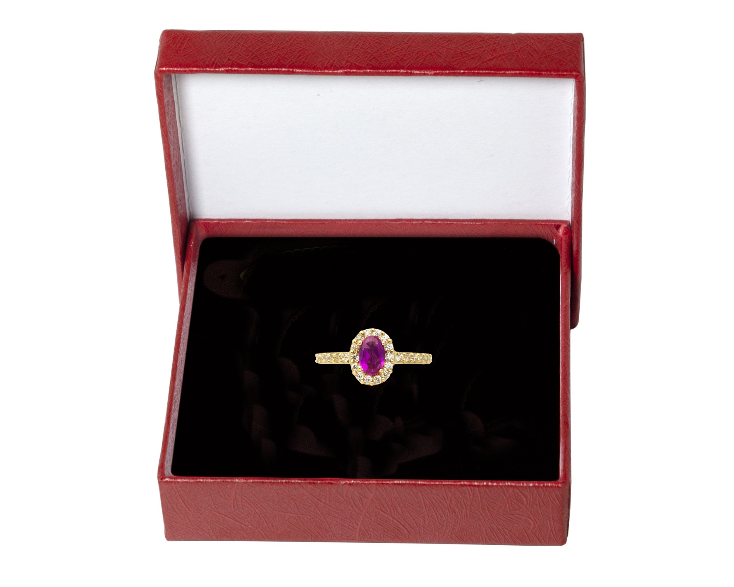 Anillo Oro 10k Horoz Ovalo Rojo #7 S1140.