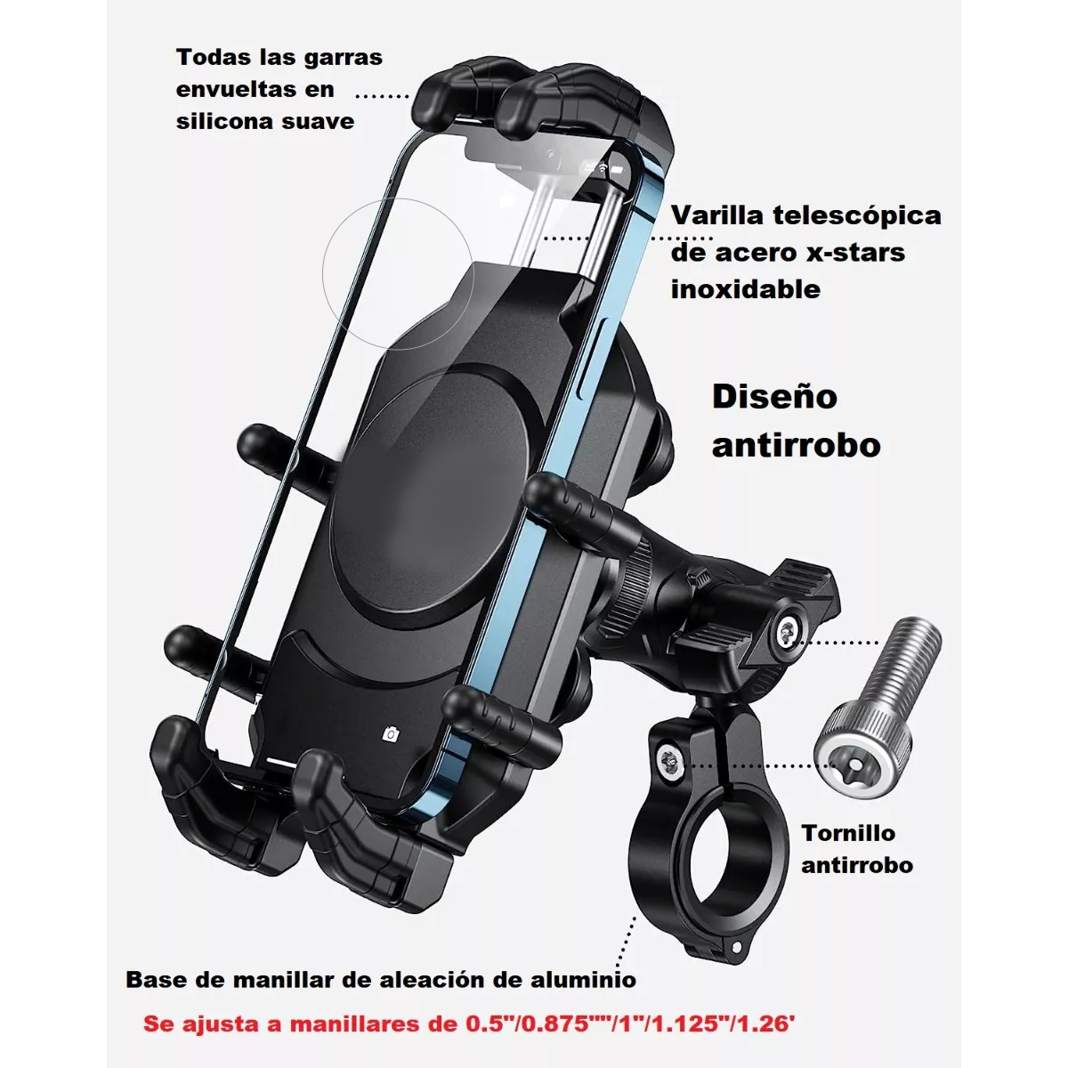 Soporte Porta Celular Antirrobopara Motocicleta Amortiguado.
