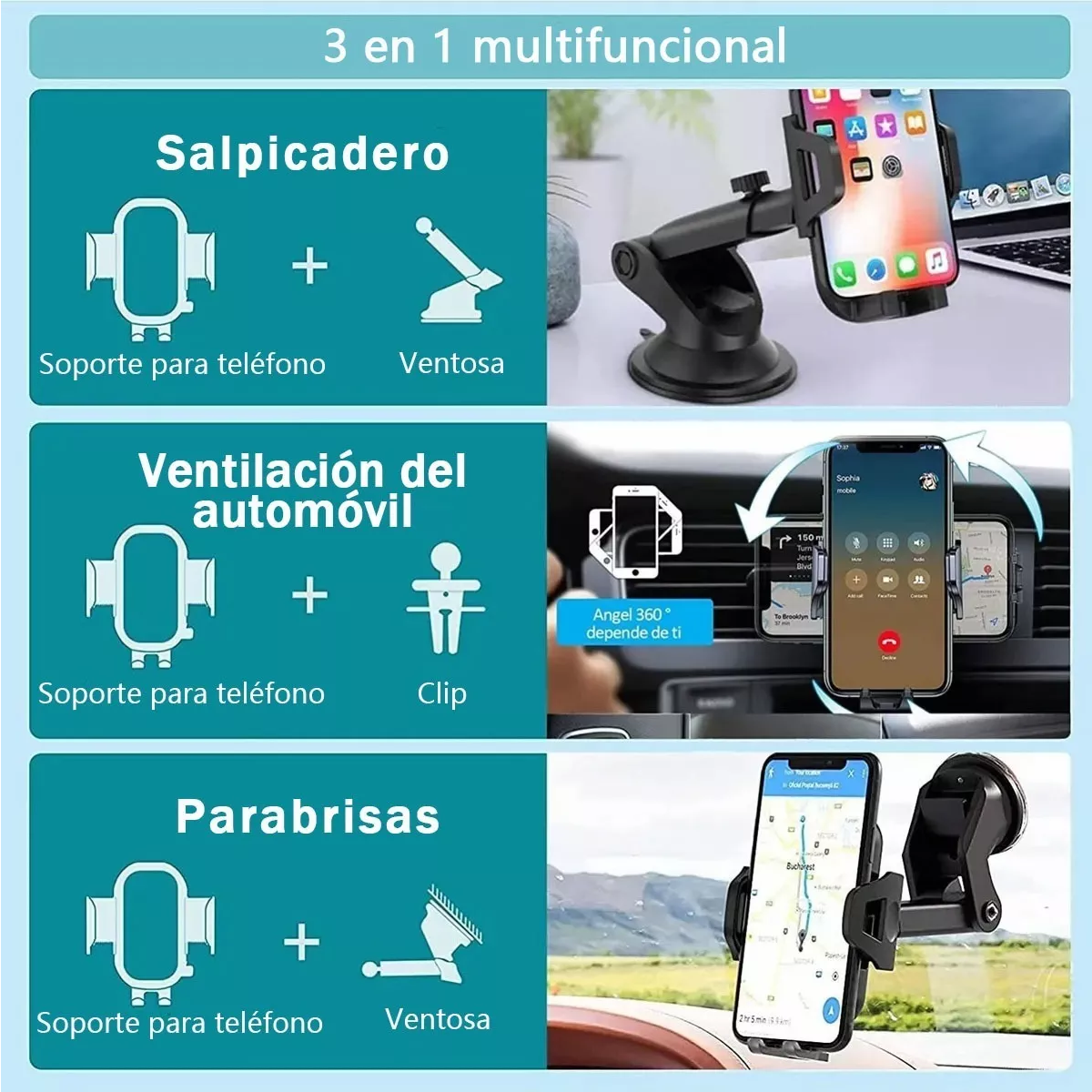 Soporte Para Teléfono Para Coche,soporte Porta Celular 3en1.