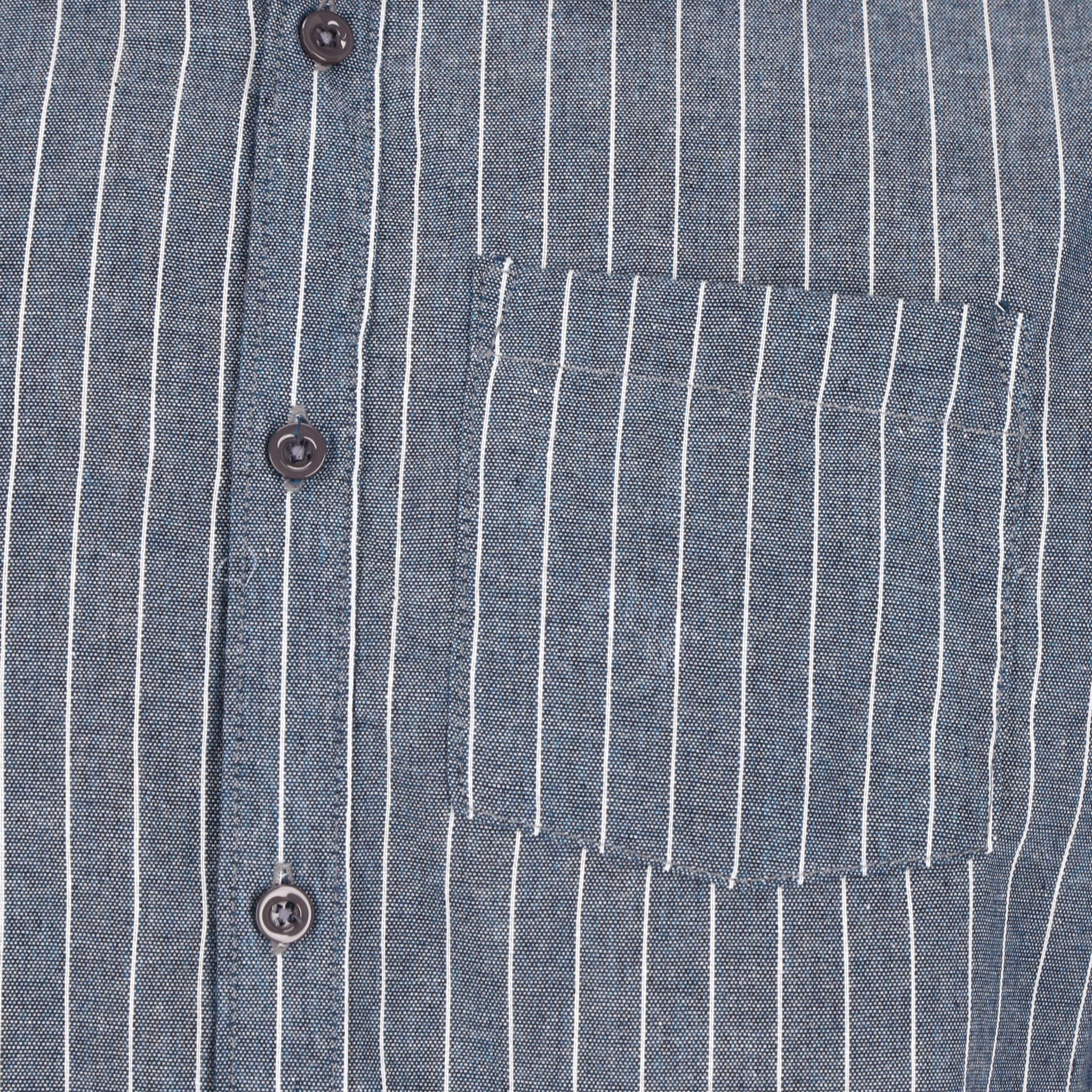 Camisa Manga Corta Slim Fit Azul Marino de Rayas.