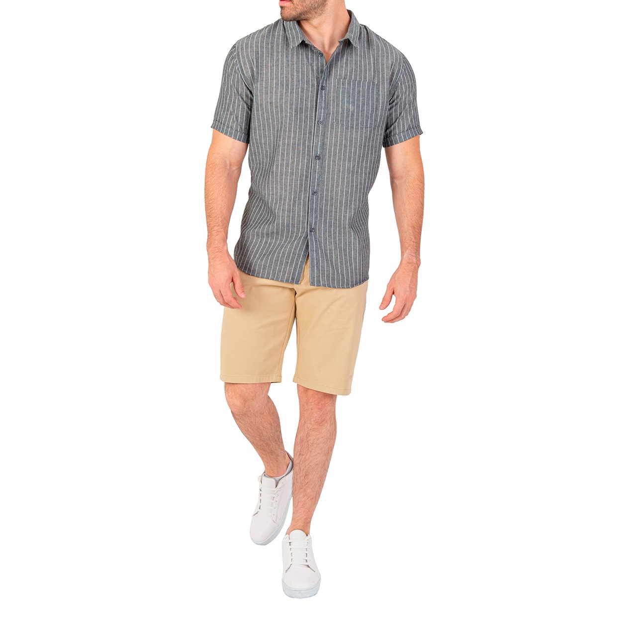 Camisa Manga Corta Slim Fit Color Negro Rayas.