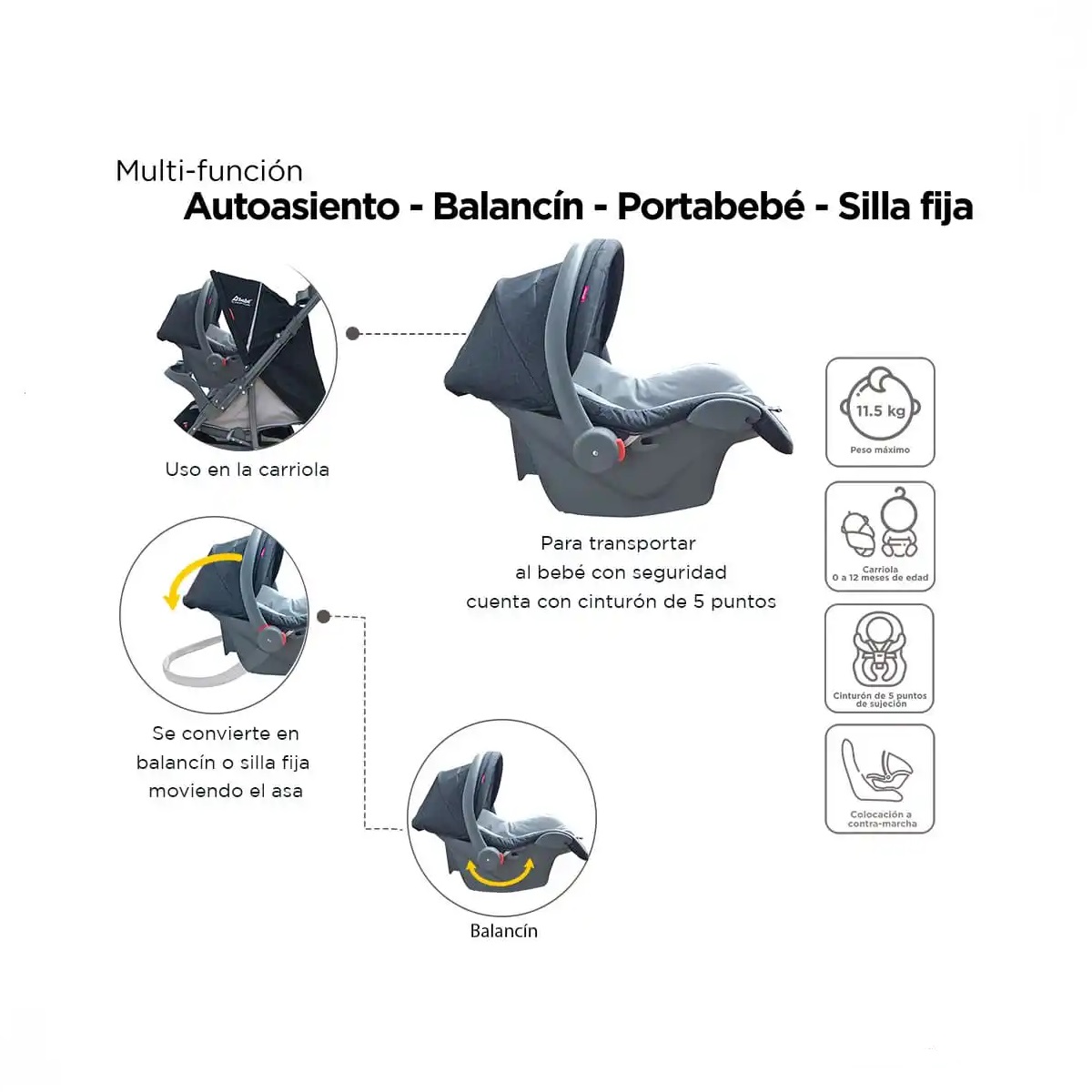 Carriola + Autoasiento D'Bebé Travel System Star Baby Negra ENDY12