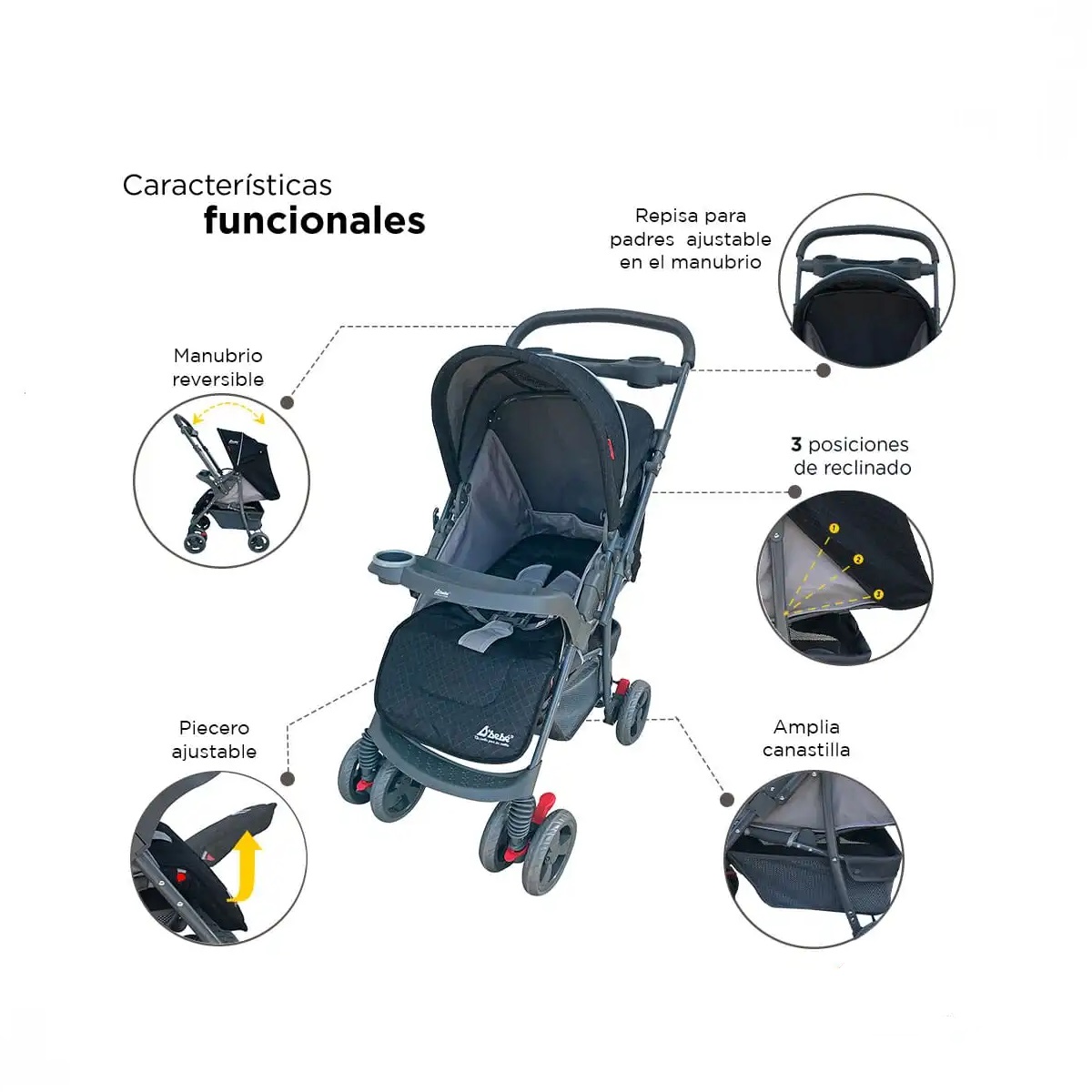 Carriola + Autoasiento D'Bebé Travel System Star Baby Negra ENDY12