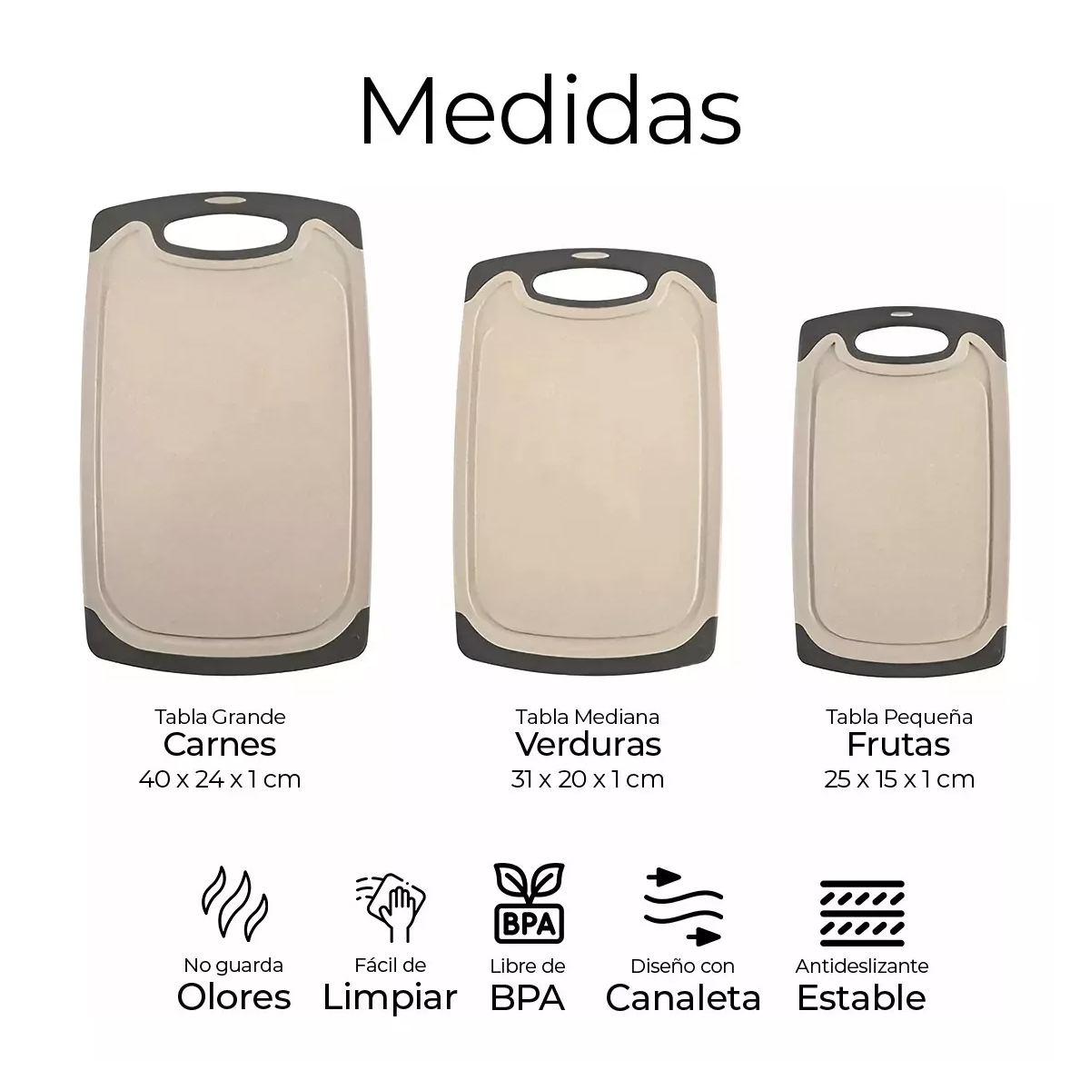 Tabla De Cocina Para Picar Cortar Alimentos Set 3 Piezas