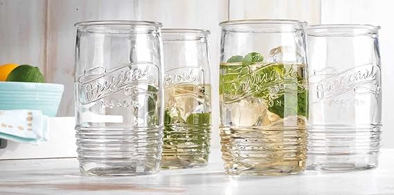 A Glaver's Modern Original Mason - Juego de 8 vasos para beber de 4 a 20 onzas y vasos de whisky de 4 a 13 onzas para uso diario en el hogar, agua, cerveza, jugo, cóctel..
