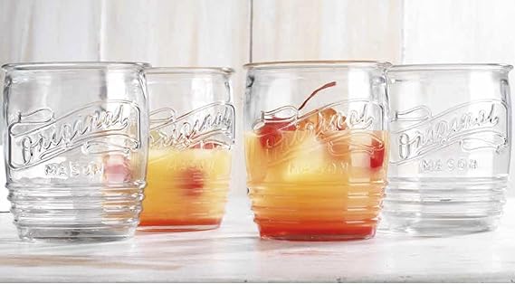 A Glaver's Modern Original Mason - Juego de 8 vasos para beber de 4 a 20 onzas y vasos de whisky de 4 a 13 onzas para uso diario en el hogar, agua, cerveza, jugo, cóctel..