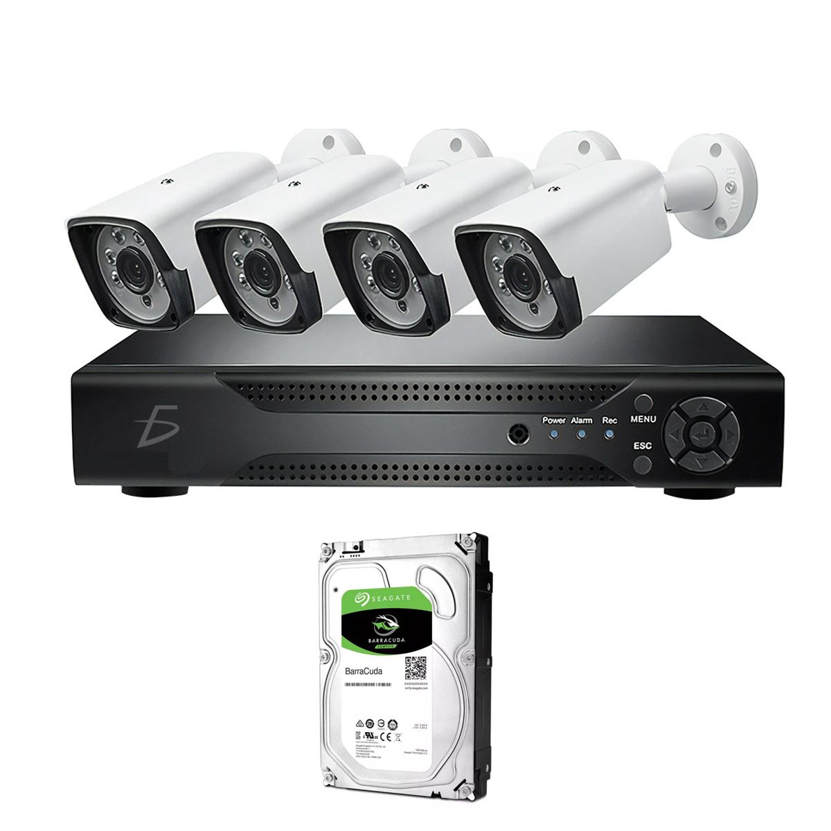 Kit De 4 Camaras Uso Interior o Exterior Con DVR y Cableado Disco Duro 1TB.