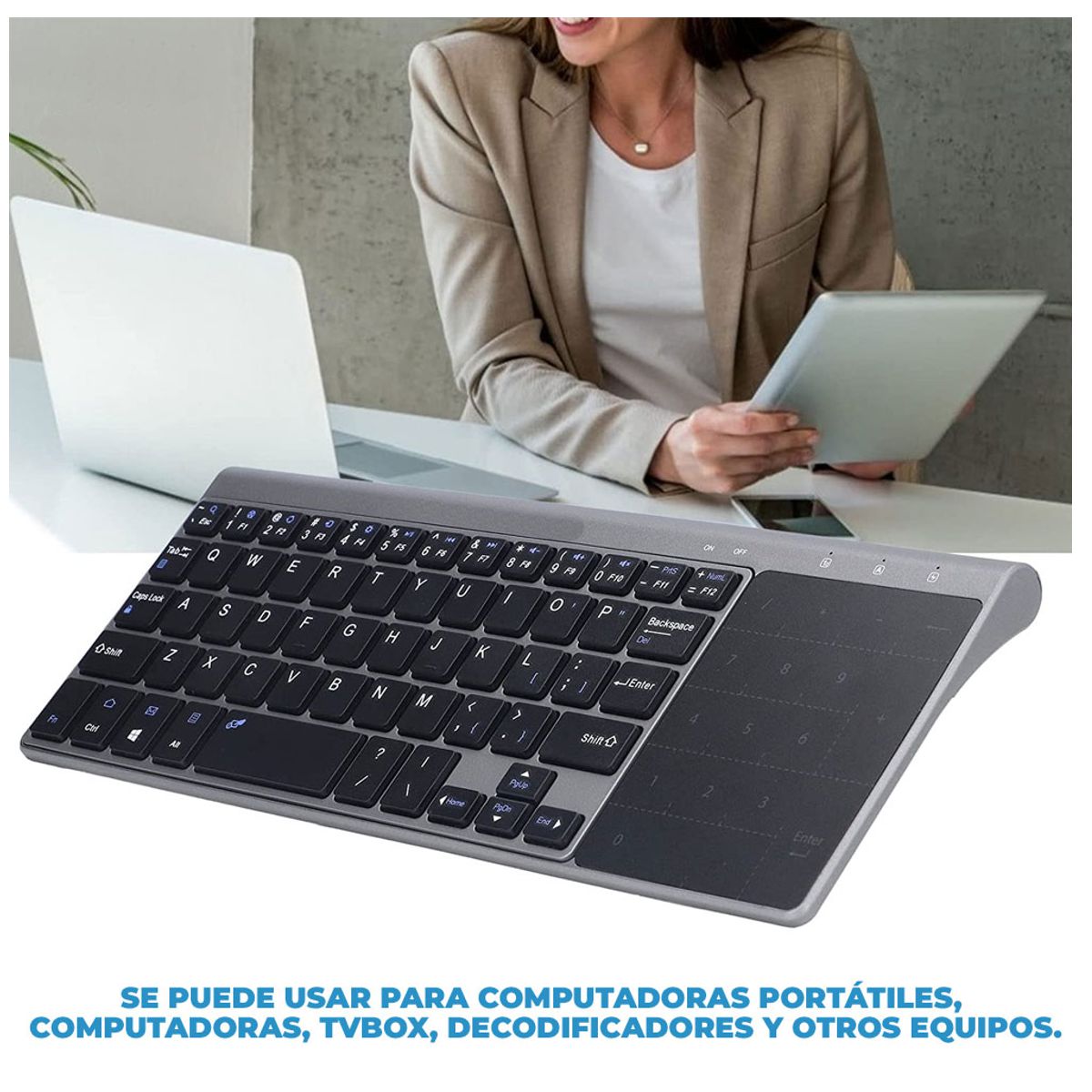 Teclado Portatil Inalambrico 2.4gHz Con Touchpad - Teclado Numerico.