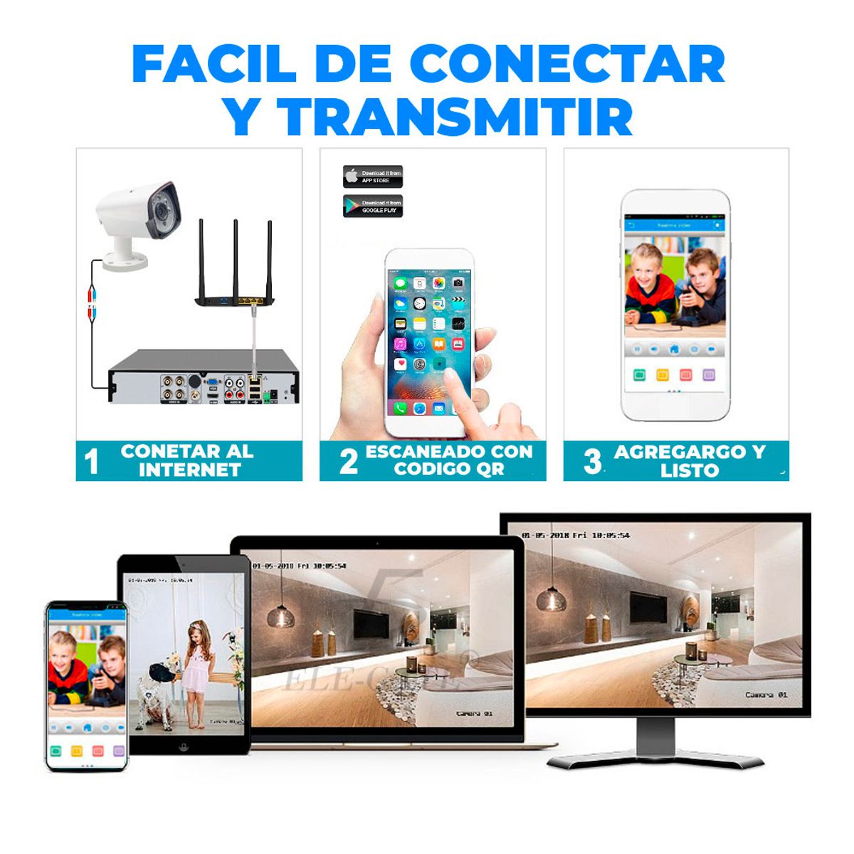 Kit De 4 Camaras Uso Interior o Exterior Con DVR y Cableado Disco Duro 1TB.
