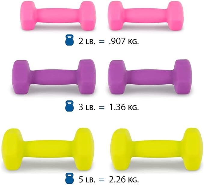 Sportisimo - Set 6 Mancuernas Fitness de Neopreno Hexagonales con Base Incluida, Ideal para Ejercicio en Casa, Entrenamiento y Gimnasio 2, 3, 5 lbs.