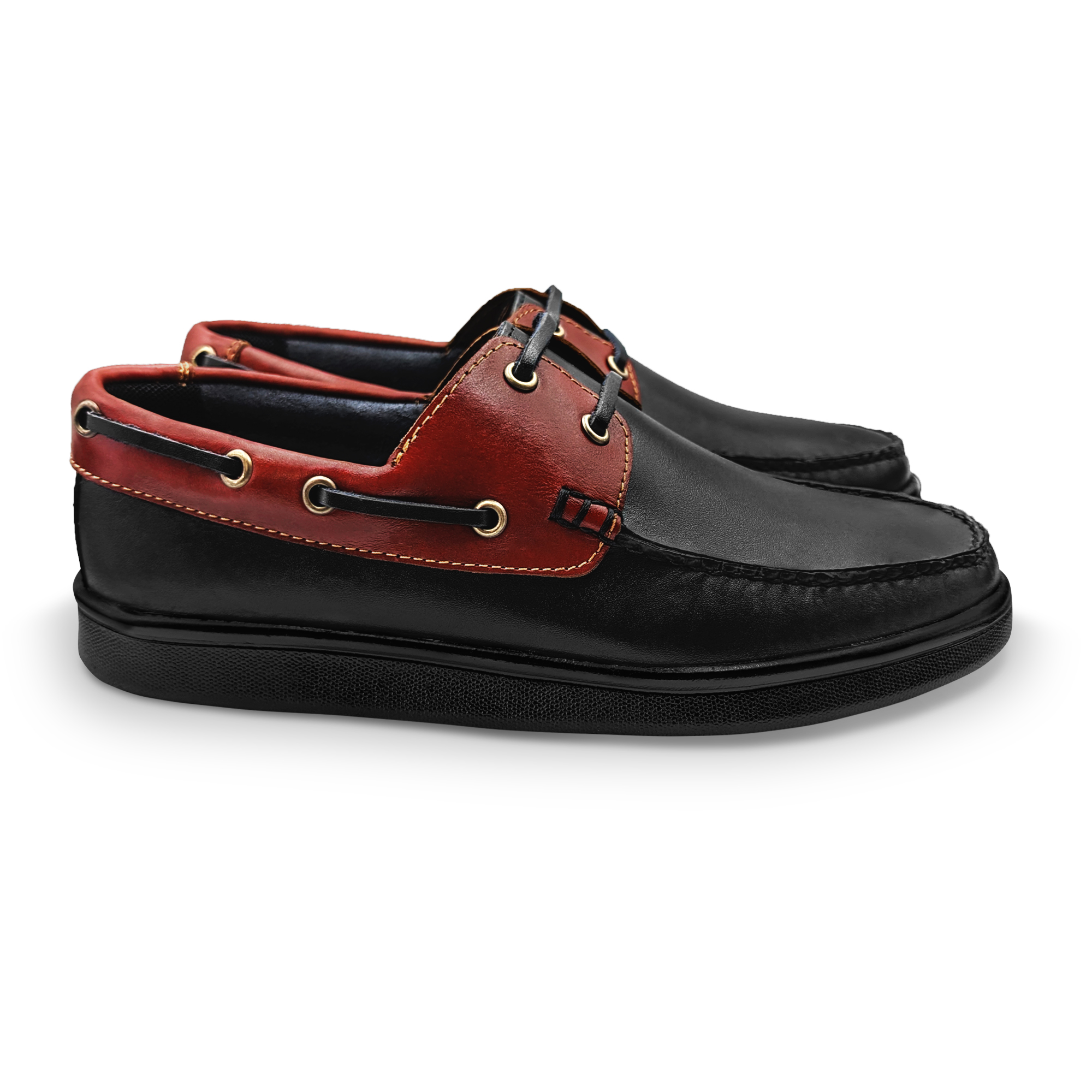 Mocasin Nautico Casual Velero Piel Blandet Hombre Negro y Vino.