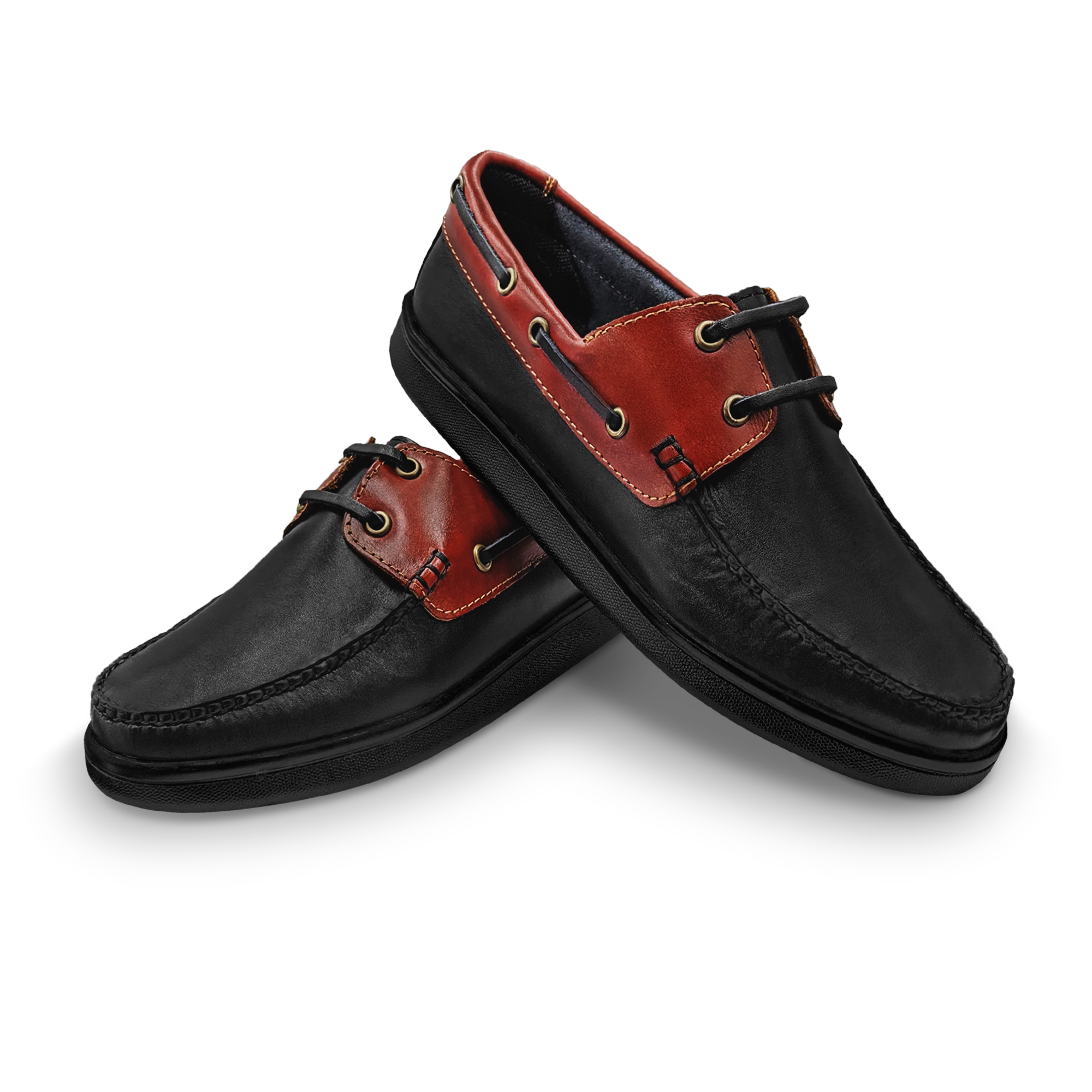 Mocasin Nautico Casual Velero Piel Blandet Hombre Negro y Vino.