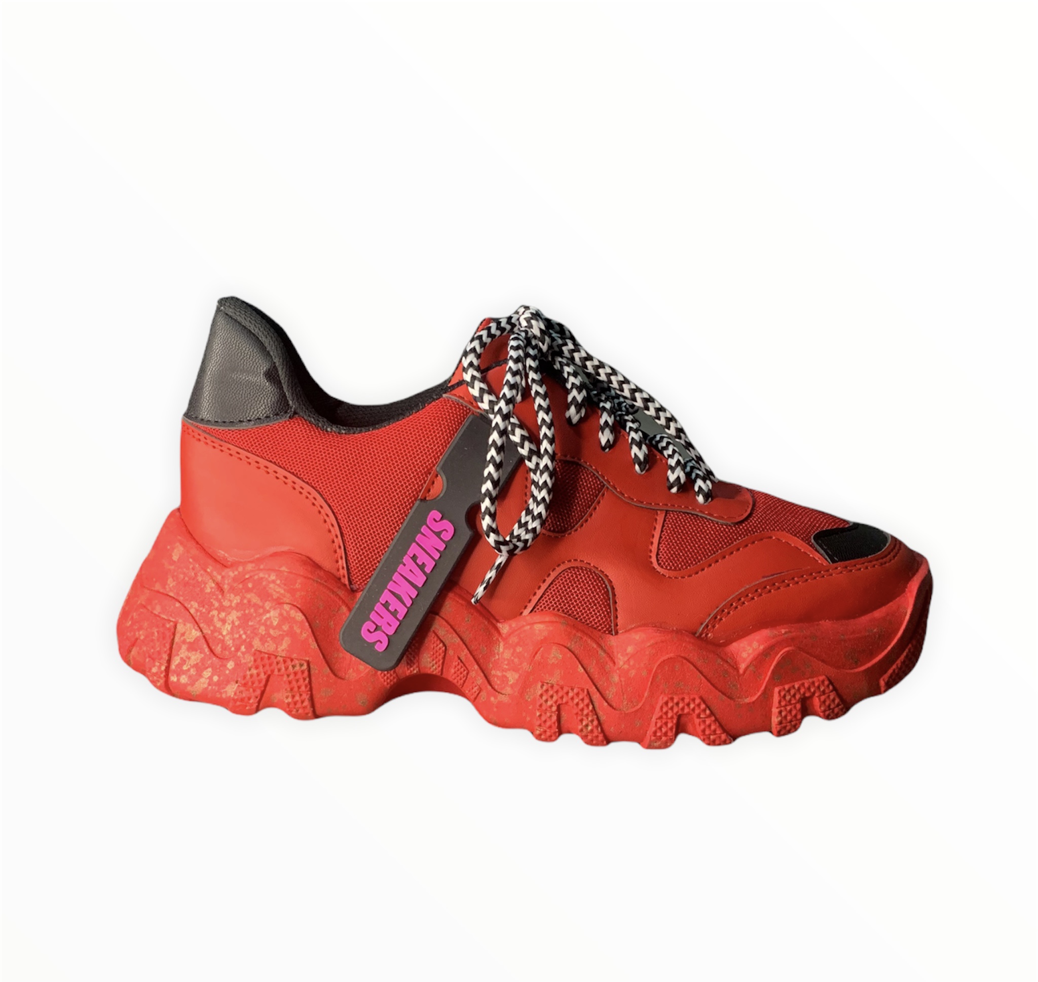 Tenis De Moda Casuales Dama Sneakers Magic Rojos Con Negro.