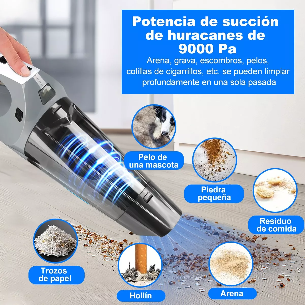 Aspiradora De Autos Inalambrica Mano 9kpa Con Luz Led 3 En 1.