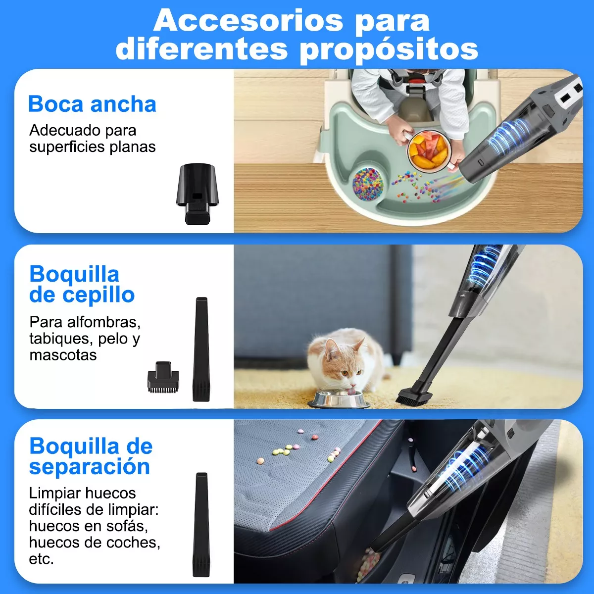 Aspiradora De Autos Inalambrica Mano 9kpa Con Luz Led 3 En 1.