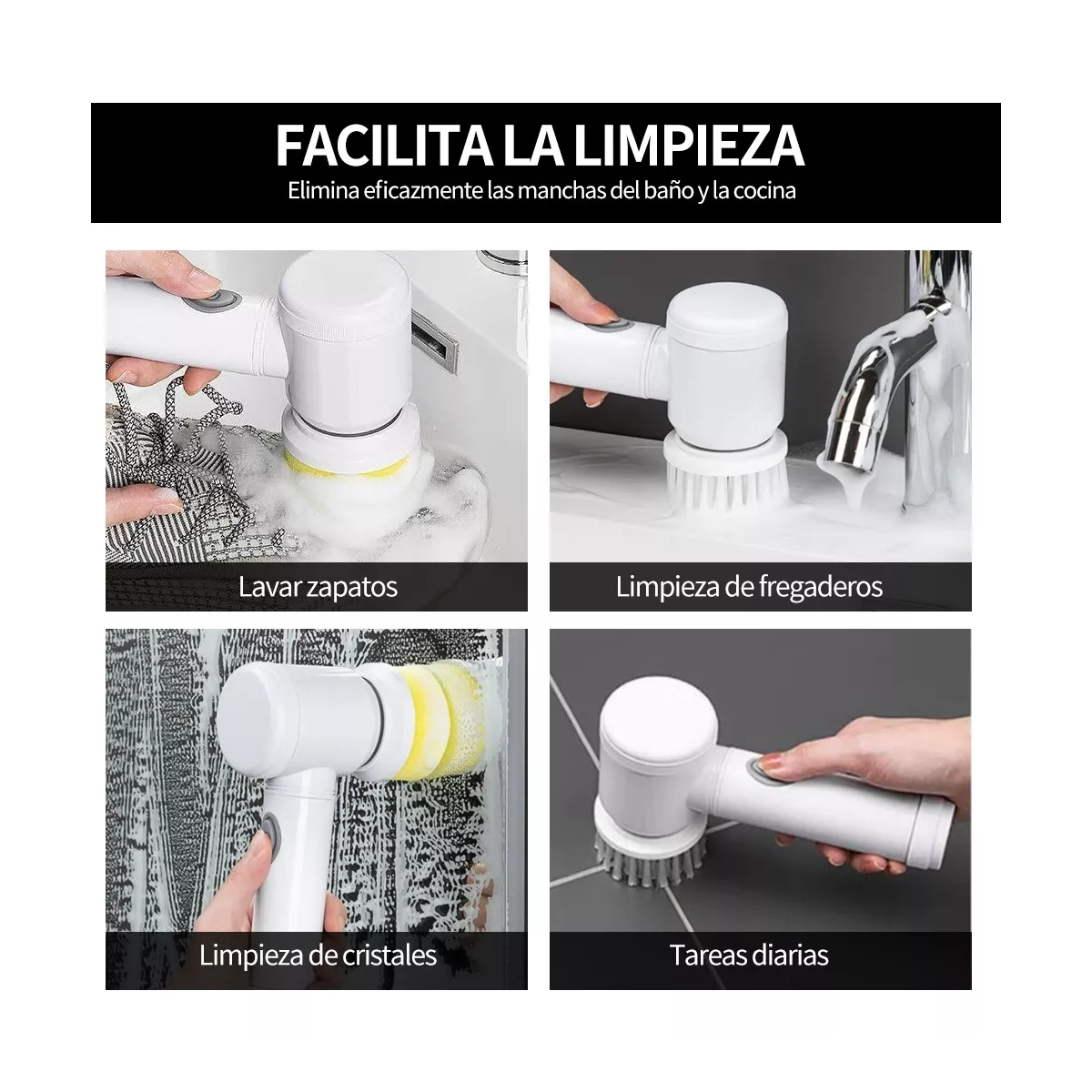 Cepillo Giratorio Eléctrico Con 5 Cabezales Para Cocina Baño.