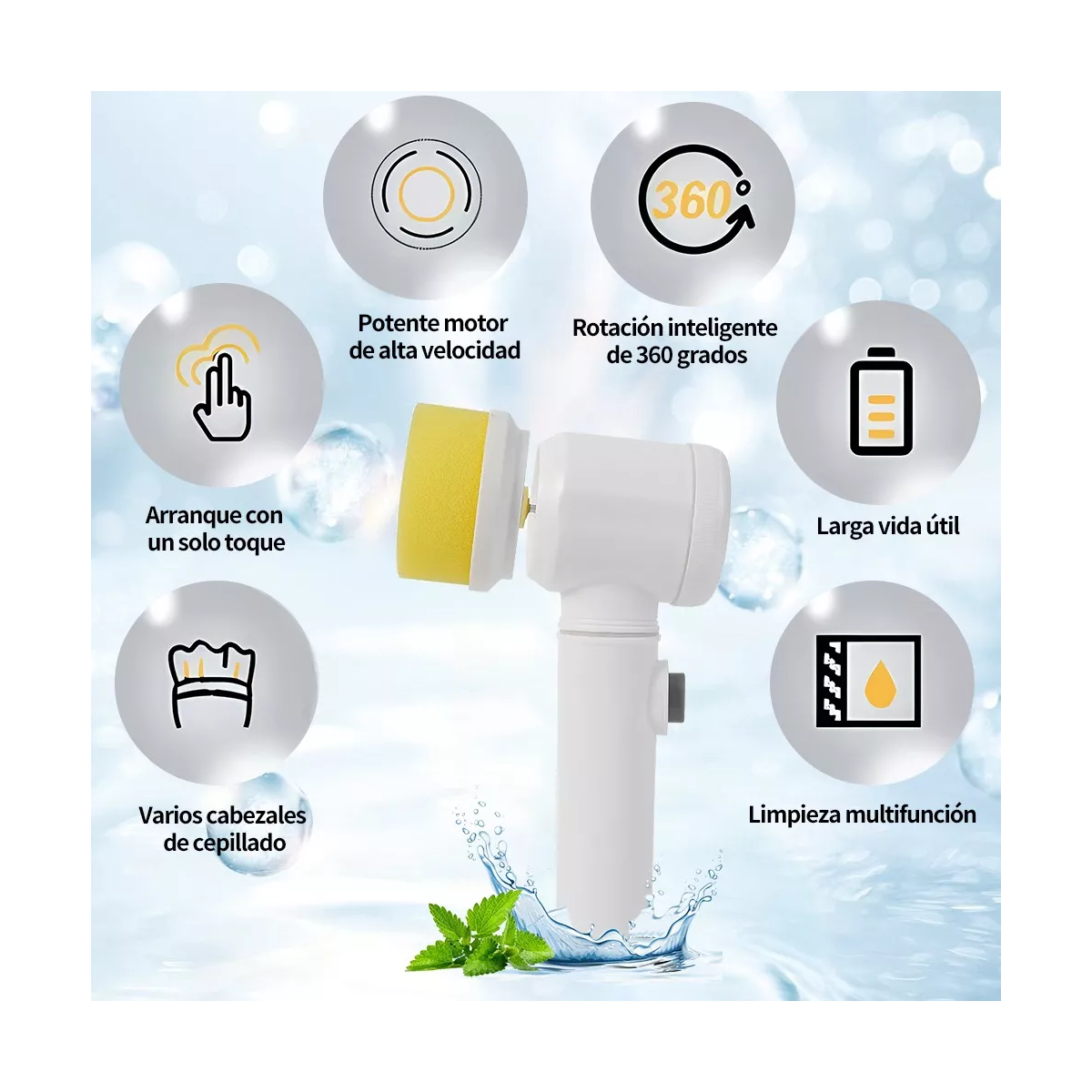 Cepillo Giratorio Eléctrico Con 5 Cabezales Para Cocina Baño.