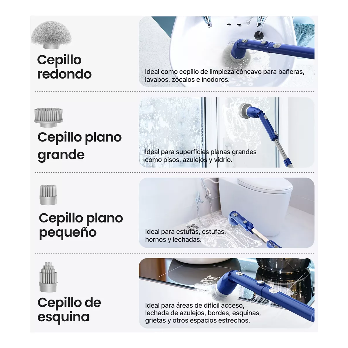 Cepillo Eléctrico De Limpieza Recargable Para Baño Y Cocina Azul.