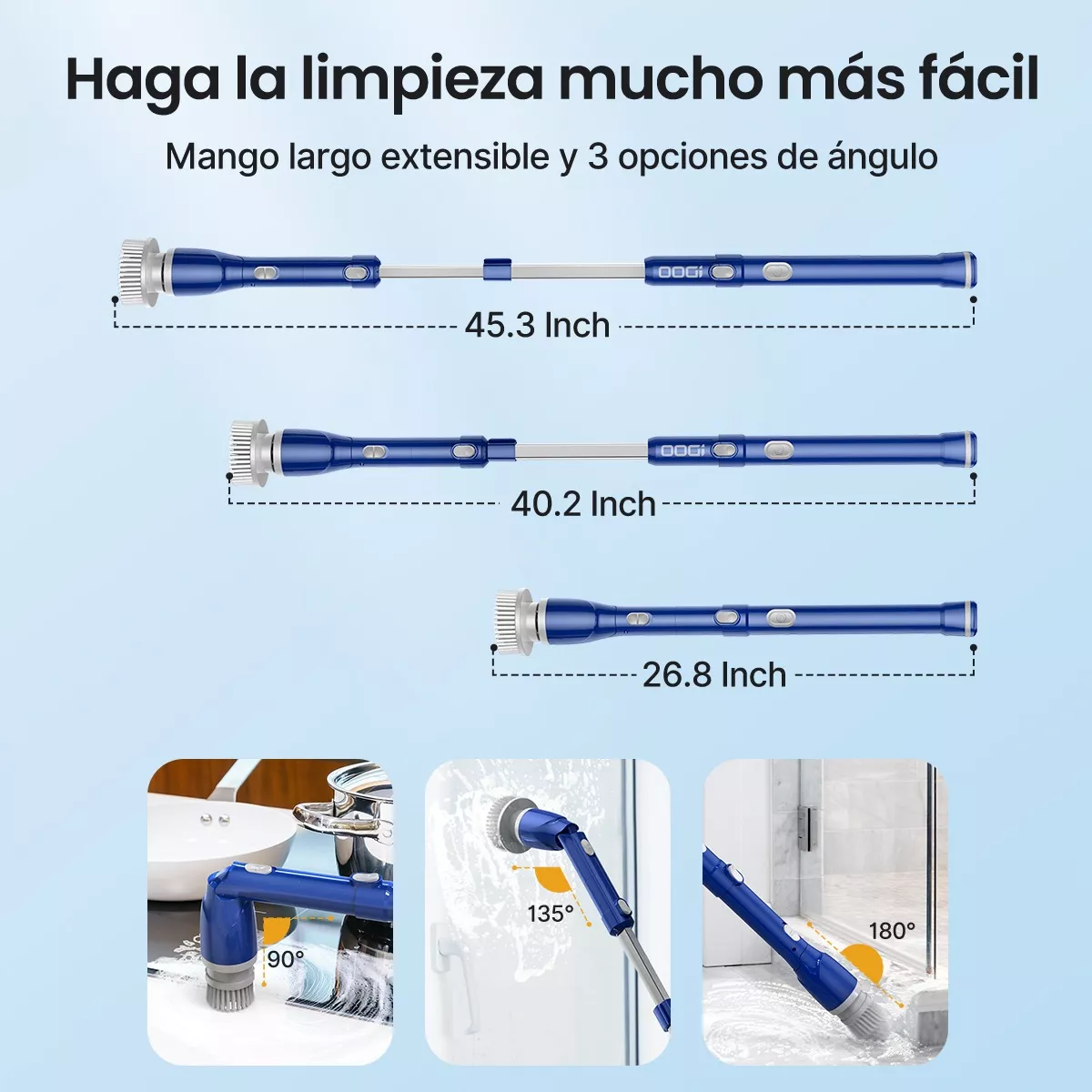 Cepillo Eléctrico De Limpieza Recargable Para Baño Y Cocina Azul.