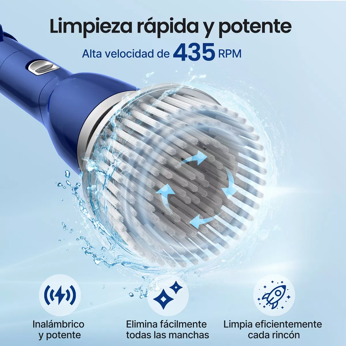 Cepillo Eléctrico De Limpieza Recargable Para Baño Y Cocina Azul.