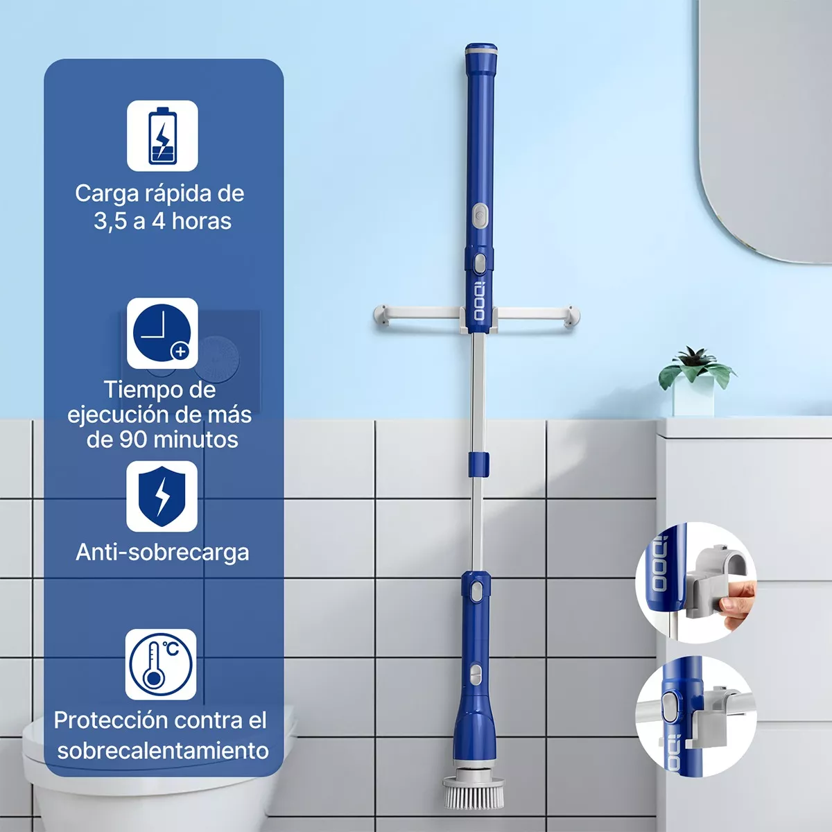 Cepillo Eléctrico De Limpieza Recargable Para Baño Y Cocina Azul.