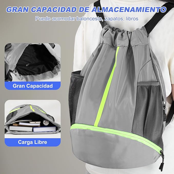 Bolsas de Cuerdas con Cordón, Mochila Deportiva para el Gimnasio, Impermeable Bolsa de Cuerdas Gran Capacidad, Mochila de Cuerdas para Deporte Escolar Senderismo Baloncesto.