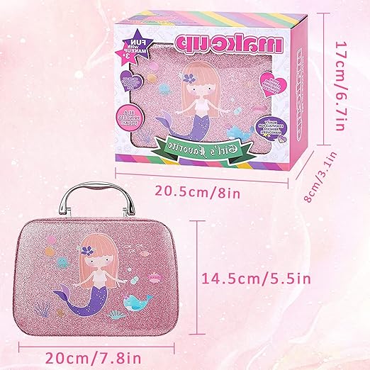 A Juguetes de maquillaje lavables para niñas-24 piezas ,Kit de maleta de maquillaje simulado no tóxico,Estilo Princesa, Maquillaje para juegos de simulación ， Adecuado para regalo para Niños de 4 5 6 7 8 9 10 años.