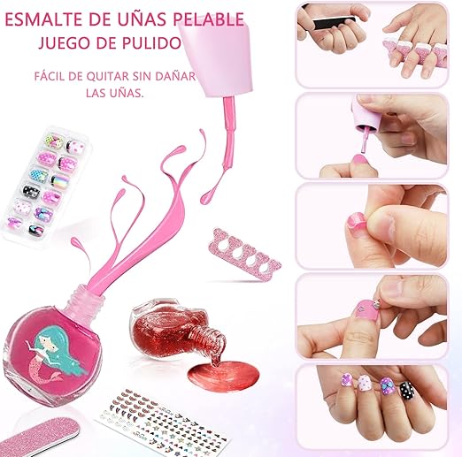 A Juguetes de maquillaje lavables para niñas-24 piezas ,Kit de maleta de maquillaje simulado no tóxico,Estilo Princesa, Maquillaje para juegos de simulación ， Adecuado para regalo para Niños de 4 5 6 7 8 9 10 años.