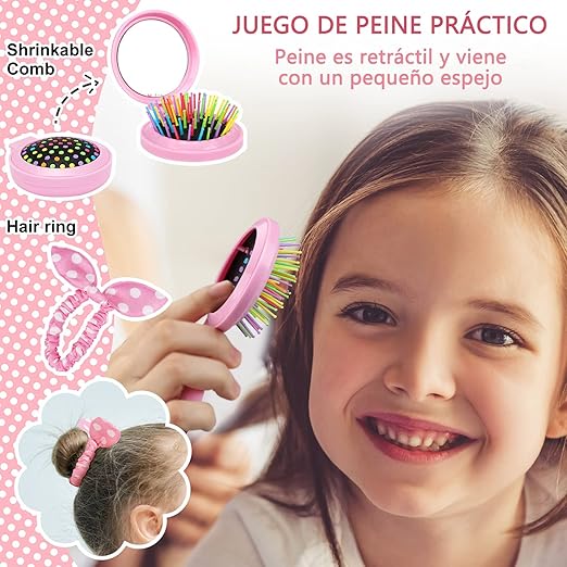 A Juguetes de maquillaje lavables para niñas-24 piezas ,Kit de maleta de maquillaje simulado no tóxico,Estilo Princesa, Maquillaje para juegos de simulación ， Adecuado para regalo para Niños de 4 5 6 7 8 9 10 años.