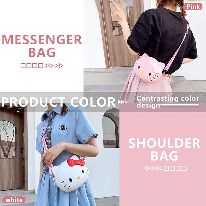 A Kawaii - Bolsa de gatito con diseño de dibujos animados, bolso de hombro para gatito y gato para niñas, regalos de cumpleaños, Rosado, Lindo Marca: AJZTRC.