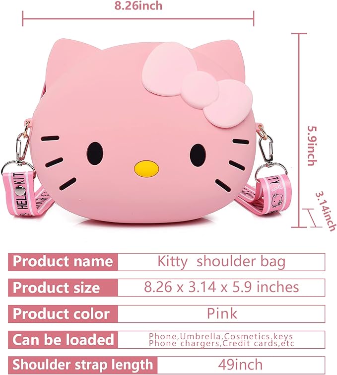A Kawaii - Bolsa de gatito con diseño de dibujos animados, bolso de hombro para gatito y gato para niñas, regalos de cumpleaños, Rosado, Lindo Marca: AJZTRC.