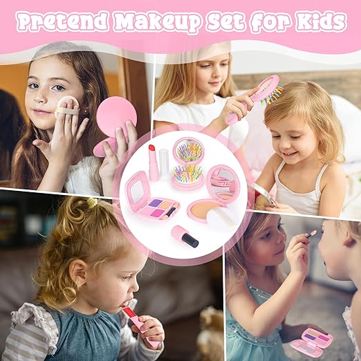 A Oisacirg - Bolso de juego para niñas pequeñas, 35 unidades con maquillaje de simulación para niños pequeños, juguetes de princesa incluye bolso, teléfono, portafolios, cámara, llaves, bolso de regalo.