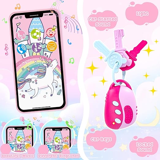 A Oisacirg - Bolso de juego para niñas pequeñas, 35 unidades con maquillaje de simulación para niños pequeños, juguetes de princesa incluye bolso, teléfono, portafolios, cámara, llaves, bolso de regalo.